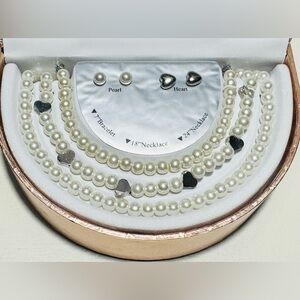 🩷 5 pc White Glass Round Pearl Jewelry Set